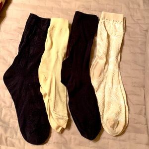 Four pairs of women’s patterned low dress socks in ivory and black Silky soft
